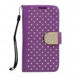 Wholesale Samsung Galaxy S6 Star Diamond Flip Leather Wallet Case with Strap (Purple)